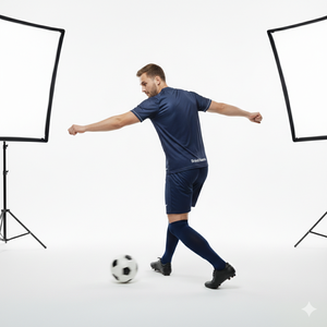 Maillot de football personnalisé à col en V avec nom d'équipe, bleu marine/bleu ciel avec bande jaune moutarde, professionnel, respirant, séchage rapide, unisexe - Product Image 6