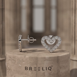 Pendientes de Diamantes en Forma de Corazón de Oro Blanco de 14K de Lujo, Elegantes Pendientes de Diamantes con Corte Redondo y Engaste Pavé, Románticos - Product Image 1