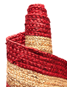 Alfombra Redonda Trenzada de Yute Natural con Borde Rojo, Círculos Concéntricos, Hecha a Mano, Ecológica, para Sala de Estar o Dormitorio - Product Image 3