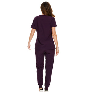 Unisex <b>Scrub</b> Sets Dark <b>Purple</b> V Neck Short Sleeve Medical Uniform Hospital Workwear Cotton Polyester Knitted Woven Pants Set - Product Image 3