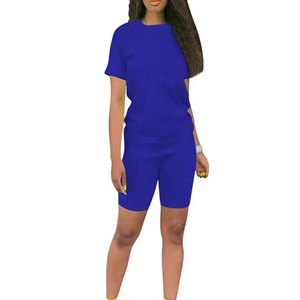 Ensemble deux pièces de luxe pour femme : T-shirt et short de sport décontracté, col rond, survêtement de jogging 100 % coton satiné imperméable - Product Image 3