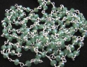 Green Chalcedony Rondelle Faceted Beaded Aati Chain 3mm <b>Rosary</b> chain - Product Image 2