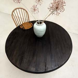 Mesa de Comedor Redonda de Teca Reciclada York, Mueble Rústico de Madera Maciza con Pedestal Hecho a Mano para 4 Personas, Estilo Rústico - Product Image 2