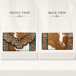 Portefeuille à rabat en cuir de vachette travaillé à la main, style western, avec pochette intégrée |   Porte-cartes de style bohème fait main OEM Export Inde 2026 - Product Image 2