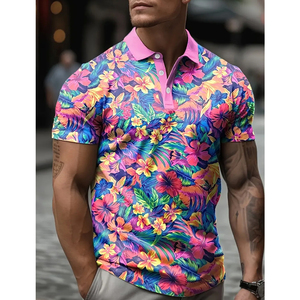 Chemise boutonnée à manches courtes pour homme, motif floral tendance, multicolores, meilleur produit, vêtements pour homme, polo imprimé pour homme - Product Image 1