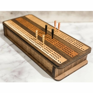 Premium Folding Wooden Cribbage Board Set Handmade Classic 3 Tracks Cribbage Game with Pegs <b>Playing</b> <b>Cards</b> Family Board Game - Product Image 2