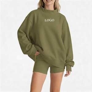 Sudadera Oversize de Cuello Alto para Mujer 100% Algodón, Sudadera Básica Elevada con Elegante Cuello Alto Tejido con Letras - Product Image 3