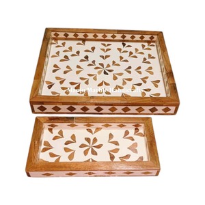 Nueva llegada de aspecto moderno de calidad de marca, bandeja de fregona Mdf con incrustaciones de hueso con forma rectangular para regalos de decoración del hogar y Hotel - Product Image 3