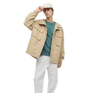 Wholesale 2023 Arrival Men Khaki <b>Colour</b> Padded Windbreaker Jacket With Cargo Pockets and Attached Hood for Sale - Product Image 1