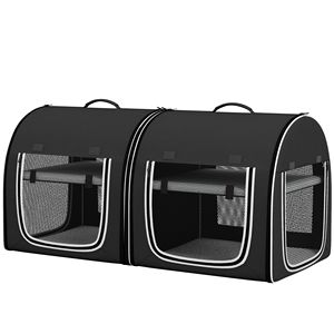 Mochila transportadora de mascotas de lona suave con divisor y bolsa de almacenamiento - Negra - Product Image 1