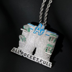 Collar con Colgante de Bolsillo de Plata 925 con Moissanita Iced Out, Cadena con Dijes Micro Pavé Estilo Hip Hop para Hombre - Product Image 1