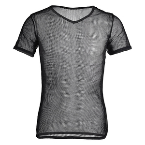 Camisetas de malla 100% algodón para hombre con logo OEM personalizado, cuello en V, estilo hip hop, corte regular, ecológicas, de secado rápido y manga corta. - Product Image 4