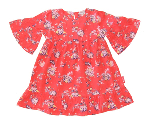 Alta calidad 100% algodón bebé niñas princesa volante manga vestido flor impreso rojo vestidos niño niña algodón Smocked vestido - Product Image 2