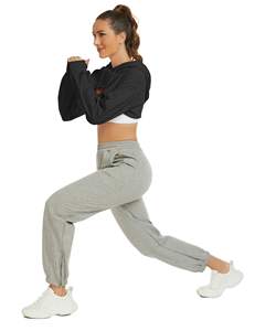 Tendance 2026 : Sweat à capuche court pour femme en molleton de coton doux, décontracté, à manches longues, style streetwear et loungewear - Product Image 4