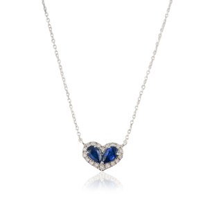 Collar con Colgante en Forma de Corazón con Zafiro Azul y Diamantes, Diseño Minimalista y Delicado, Oro Blanco K14, Joyería Personalizada de Fábrica, Gran Venta - Product Image 3