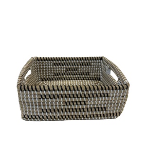 Panier rectangulaire de luxe en jonc de mer avec ficelle en PP, écologique, multi-usage pour le rangement - Product Image 1