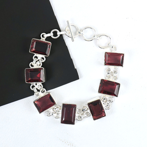 New Arrival Vintage Style Sterling Silver Plated <b>Garnet</b> Rectangle Stone Toggle Clasp Link <b>Bracelet</b> Bohemian Ethnic Jewelry - Product Image 6