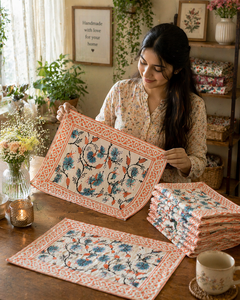 Ensemble de sets de table vintage à fleurs roses, 100% coton, sets de table durables, décoration de table, qualité d'exportation, chef-d'œuvre fait main - Product Image 4