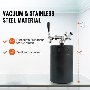 Mini Fusto da 170 Oz (5L) in Acciaio Inossidabile 304 per Birra, con Sistema di Spillatura e Display Pressione CO - Product Image 3