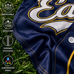 เสื้อเบสบอลแบบกำหนดเองสำหรับทีมและลีก แห้งเร็ว ระบายอากาศได้ดี ผ้าโพลีเอสเตอร์ 100% สกรีนชื่อและหมายเลขผู้เล่นแบบซับลิเมชั่น - Product Image 3