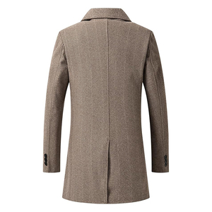 <b>Men</b> Herringbone Twill Wool <b>Double</b> <b>Breasted</b> Long Coat Notch Lapel Slim Fit Belted Winter <b>Overcoat</b> - Product Image 3