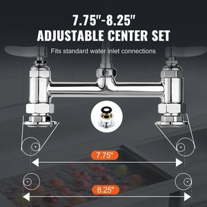 Rubinetto da cucina commerciale in ottone da 26 pollici con doccetta pre-risciacquo, altezza 8 pollici, centro 12 pollici, a montaggio su piano con beccuccio oscillante - Product Image 6