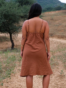New Arrival Earthy Rust Handspun Cotton Minimalist A-Line <b>Slip</b> Dress for Women Sustainable Organic Khadi Summer Loungewear Dress - Product Image 3