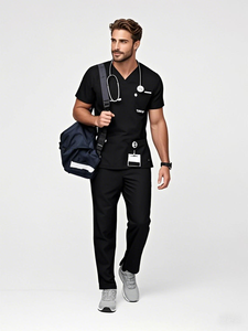 Tenue médicale personnalisée pour le personnel soignant avec haut à manches courtes coupe décontractée, pantalon droit, coutures renforcées et faciles à porter - Product Image 4