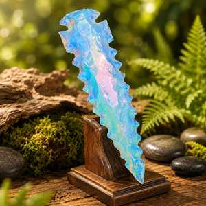 Pointe de flèche en opalite de 6 pouces faite à la main, style silex, avec revêtement Angel Aura - Product Image 4
