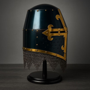 Casco de Caballero Templario Medieval con Cruz Roja, Armadura con Cadena Plateada y Forro de Cuero, Usable - Product Image 4