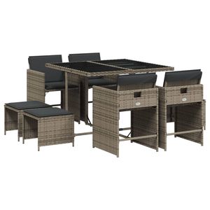 Set da Pranzo Pieghevole per Esterni a 8 Posti in Rattan PE Grigio, Arredamento da Giardino Stile Contemporaneo - Product Image 2