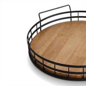 Wood & Iron Round Serving <b>Tray</b> for <b>Tea</b> Coffee Snacks Breakfast Decorative <b>Tray</b> for Dining Table Kitchen Counter Living Room - Product Image 6