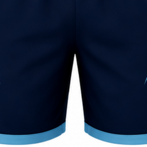 Shorts de volley-ball bleu marine et bleu clair, bas de tenue sportive athlétique, vêtements d'entraînement d'équipe, uniforme de compétition avec design à panneaux latéraux - Product Image 6