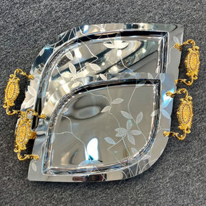 Plateau décoratif multifonctionnel moderne en aluminium antique, forme rectangulaire, finition brillante, plaqué argent, pour la maison - Product Image 2