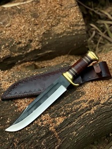 Couteau de chasse à lame fixe en acier au carbone fait main, pointe tombante, manche en bois, accessoires en laiton, survie en extérieur, qualité DIY, 14 pouces - Product Image 3
