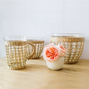 Verres artisanaux jonc de mer tissé porte-gobelet cuisine accessoires de maison servant des gaines de tasse et de pichet - Product Image 5