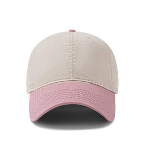 Unisex 6-Panel Baseball Cap Two-Tone Beige Pink Cotton Adjustable Casual Hat Solid Color Washed Finish - Product Image 1