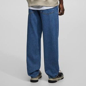 Jean en denim droit délavé pour homme, de haute qualité, avec broderie de logo personnalisé, style streetwear, et pantalon de travail ample en maille - Product Image 6