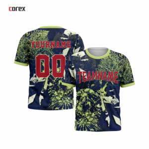 T-shirt de sport pour homme Corex, imprimé par sublimation, manches courtes, col rond, séchage rapide, coupe classique, motif bleu-vert - Product Image 3