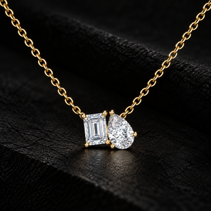 Collar Toi Et Moi con Colgante de Diamante Cultivado en Laboratorio, Corte Esmeralda, Oro Sólido de 14K/18K, DEF VVS, Certificado IGI, Minimalista, Rodio - Product Image 1