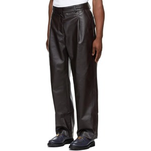 Pantalon plissé en cuir noir pour homme, taille mi-haute, coupe droite, style décontracté, fermeture éclair, pour l'hiver, tissu peigné léger 2027 - Product Image 1
