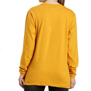 เสื้อยืดคอกลมแขนยาวสีเหลืองมัสตาร์ดสำหรับผู้หญิง ผ้าฝ้ายถัก 100% ทรงหลวม สวมใส่สบาย สีพื้น ใส่ได้ทุกฤดู - Product Image 4