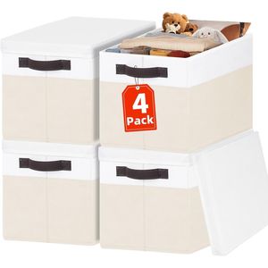 4 Pack 23 QT Large Decorative Storage Baskets Nursery Closet Organizer Bins Lids Living Room Bedroom Shelf <b>Clothes</b> <b>Boxes</b> - Product Image 1