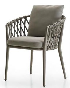 Chaise de salle à manger moderne rembourrée et tissée avec structure métallique, chaise de luxe pour restaurant, café et bar - Product Image 1