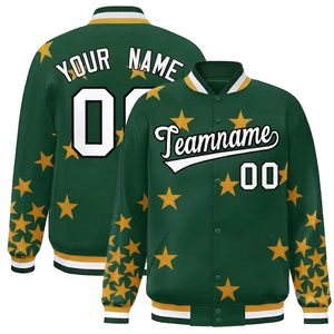 Windproof Green Varsity <b>Jacket</b> Team Personalized Wholesale Polyester/Cotton Wool/Polyester Embossed Shell Stand Trendiness - Product Image 1