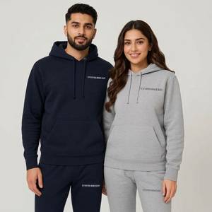 Ensemble de survêtement unisexe à capuche respirant en molleton 100 % coton, sweat-shirt et pantalon de jogging couleur unie, décontracté avec logo frontal, hiver - Product Image 5