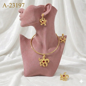 Ensemble collier et boucles d'oreilles floraux en zircon plaqué or indien tendance pour femmes, bijoux pour fiançailles, mariage et fêtes - Product Image 5