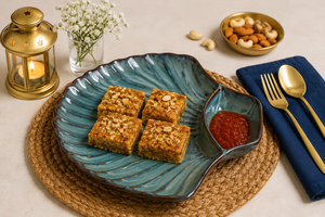 Blue Shell-Shaped <b>Ceramic</b> Serving Platter with Built-in Dip Bowl Decorative Dinner <b>Plate</b> for Pasta, Snacks & Appetizers Modern - Product Image 3