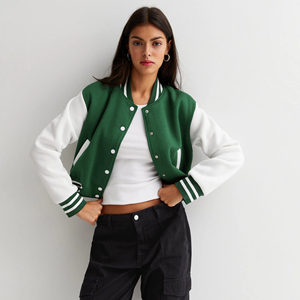 <b>Spring</b> Trendy <b>Women's</b> Custom Canvas Stand Collar Varsity Baseball Jacket Winter <b>Coat</b> with Custom Colors & Logo OEM Service - Product Image 4