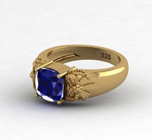 18k Gold 925 <b>Silver</b> 8mm Cushion Cut Blue Sapphire Quartz Gemstone Prong Set Bow Design Vintage Engagement <b>Ring</b> Fine Jewelry Gift - Product Image 3